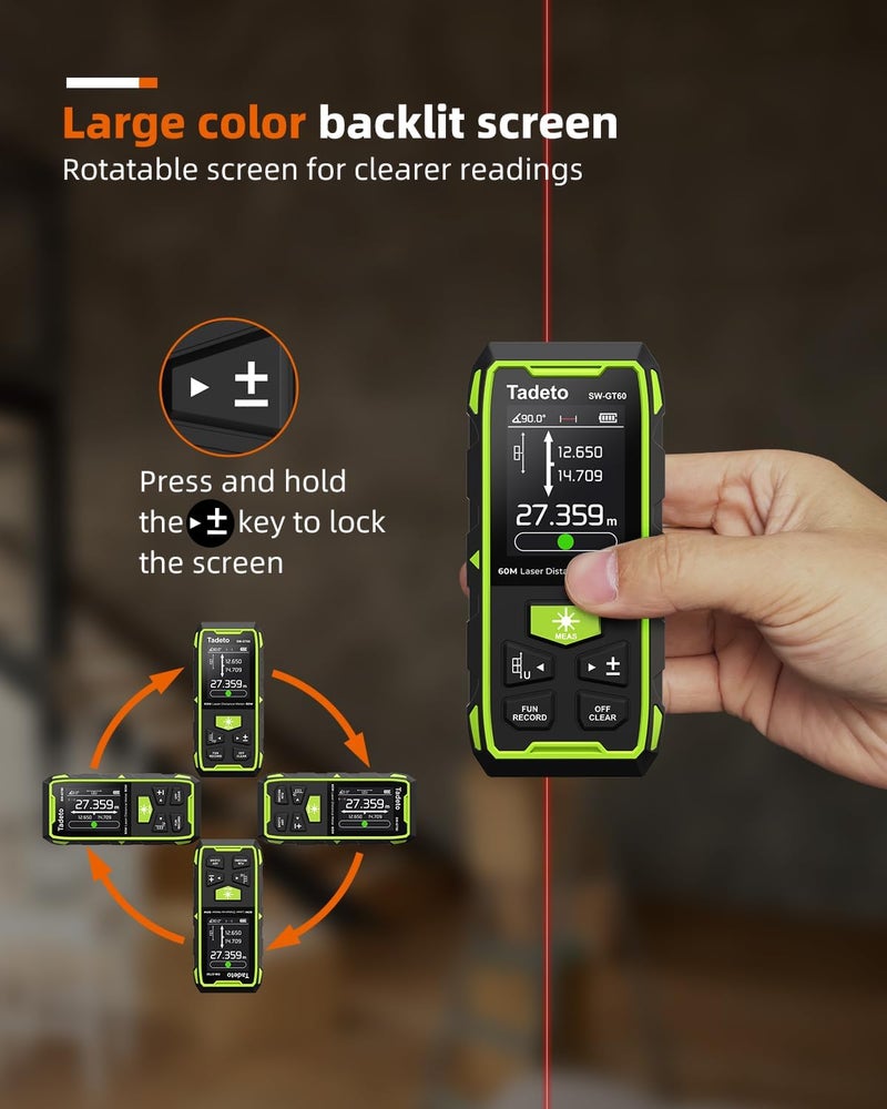 Tadeto Dual Laser Measuring Tool, 393FT/120M Bilateral Laser Measurement Tool Backlit LCD Display, Rechargeable Laser Measure with Ft/in/M Multiple Units Length/Area/Volume/Angle - Image 5
